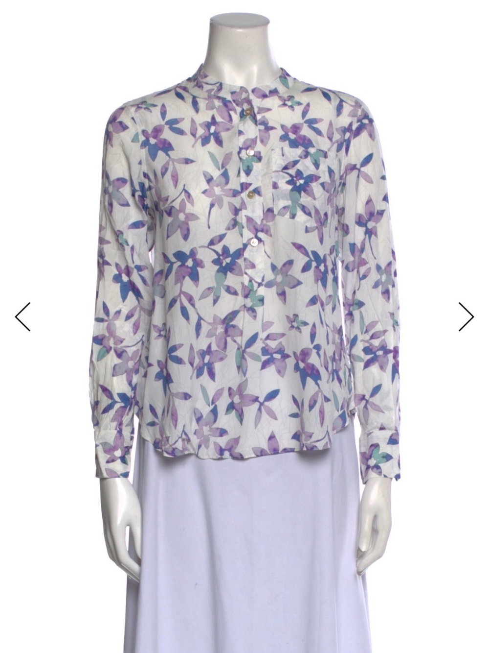 Isabel Marant White Button-Down Blouse with Purple & Blue Floral Print